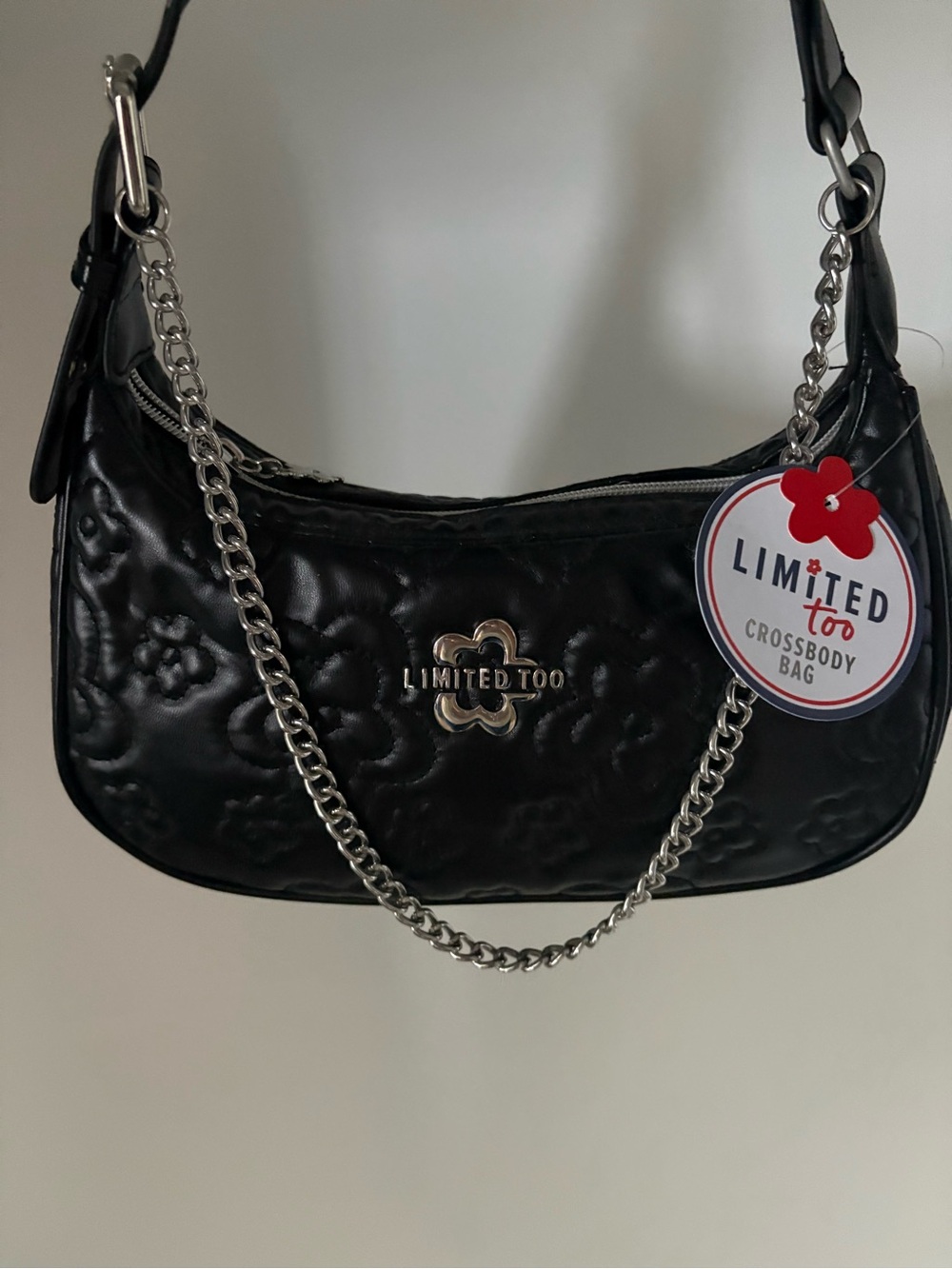 Limited Too Black Quilted Floral Chain Crossbody Bag